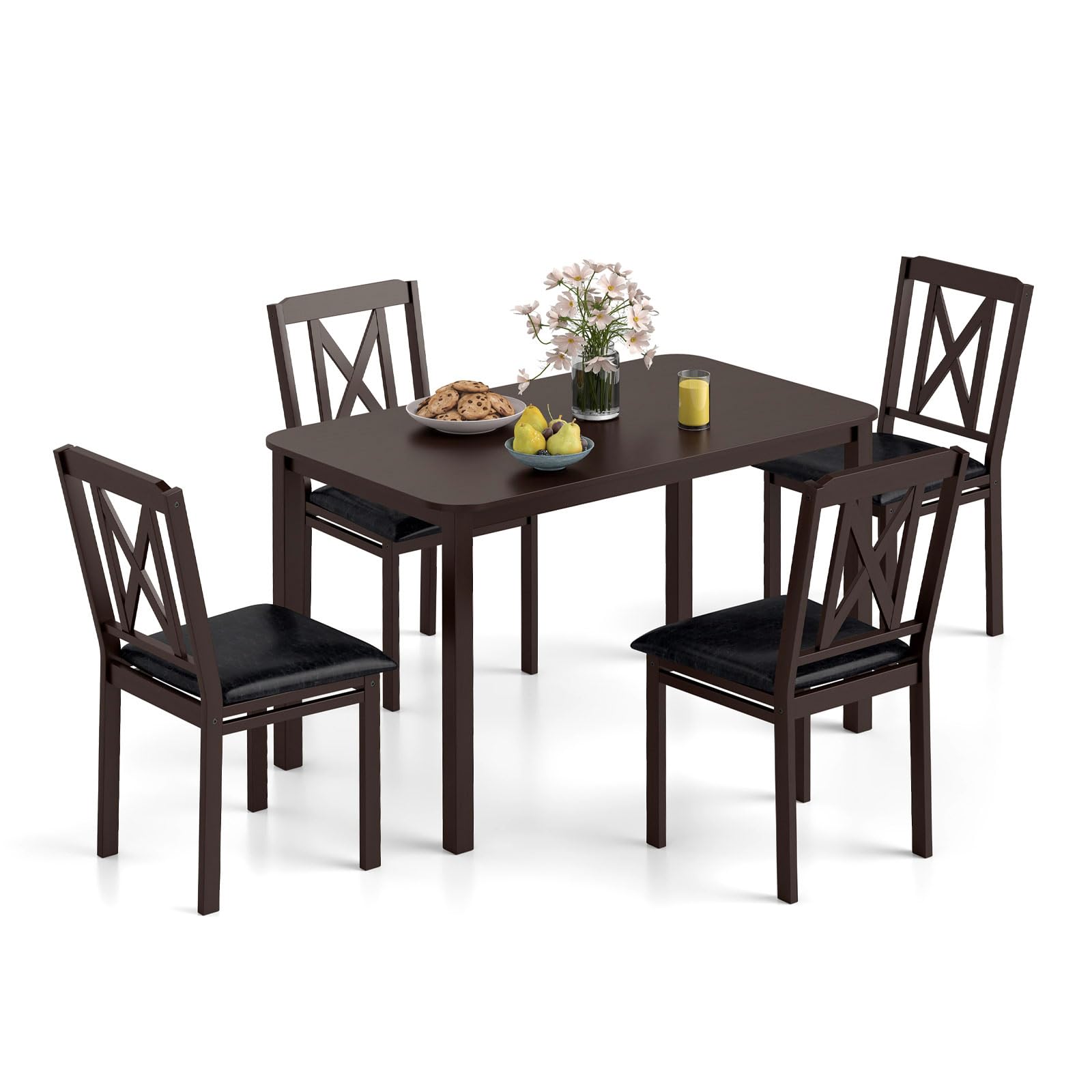 Tangkula 47" Dining Table Set for 4 Farmhouse Solid Wood Dinette Set